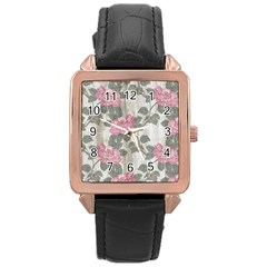 Roses,paint Rose Gold Leather Watch 