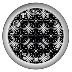 Seamless-pattern Black Wall Clock (silver) by nateshop