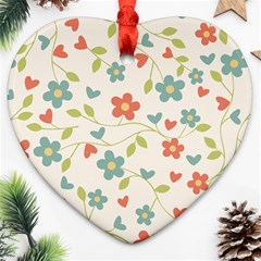  Background Colorful Floral Flowers Heart Ornament (two Sides) by artworkshop