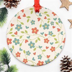  Background Colorful Floral Flowers Round Ornament (two Sides) by artworkshop