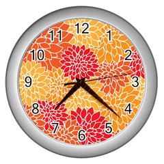 Background Colorful Floral Wall Clock (silver) by artworkshop