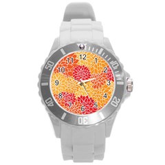 Background Colorful Floral Round Plastic Sport Watch (l) by artworkshop