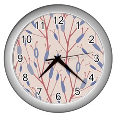 Floral Branches Plant Drawing Wall Clock (silver) by artworkshop