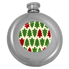  Christmas Trees Holiday Round Hip Flask (5 Oz) by artworkshop