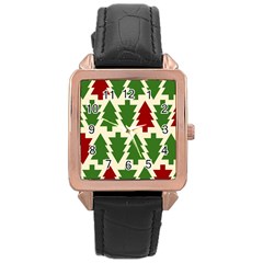  Christmas Trees Holiday Rose Gold Leather Watch  by artworkshop