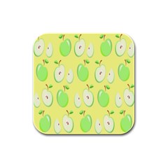 Apple Pattern Green Yellow Rubber Square Coaster (4 Pack) by artworkshop