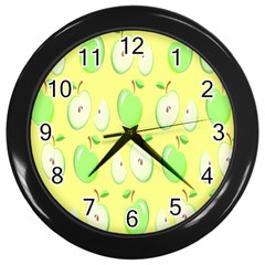 Apple Pattern Green Yellow Wall Clock (black) by artworkshop