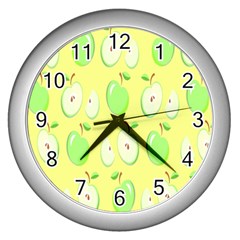 Apple Pattern Green Yellow Wall Clock (silver) by artworkshop