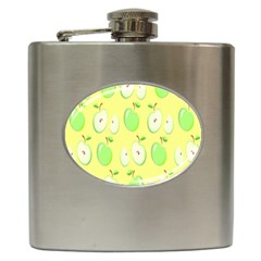 Apple Pattern Green Yellow Hip Flask (6 Oz) by artworkshop