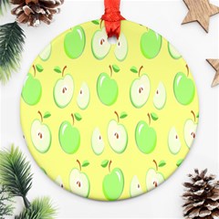 Apple Pattern Green Yellow Round Ornament (two Sides) by artworkshop