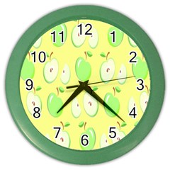 Apple Pattern Green Yellow Color Wall Clock by artworkshop