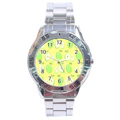 Apple Pattern Green Yellow Stainless Steel Analogue Watch by artworkshop