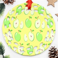 Apple Pattern Green Yellow Round Filigree Ornament (two Sides) by artworkshop