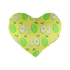 Apple Pattern Green Yellow Standard 16  Premium Flano Heart Shape Cushions by artworkshop