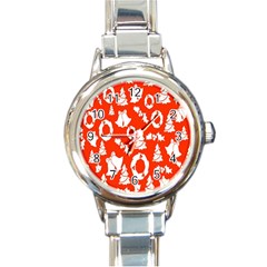 Orange Background Card Christmas  Round Italian Charm Watch