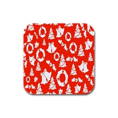 Orange Background Card Christmas  Rubber Square Coaster (4 pack)