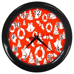 Orange Background Card Christmas  Wall Clock (Black)