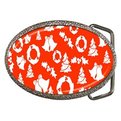 Orange Background Card Christmas  Belt Buckles by artworkshop