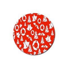 Orange Background Card Christmas  Rubber Round Coaster (4 pack)