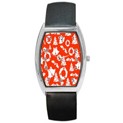 Orange Background Card Christmas  Barrel Style Metal Watch