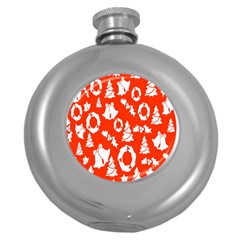 Orange Background Card Christmas  Round Hip Flask (5 oz)