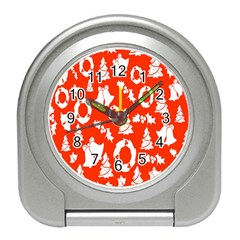 Orange Background Card Christmas  Travel Alarm Clock by artworkshop