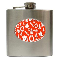 Orange Background Card Christmas  Hip Flask (6 Oz) by artworkshop