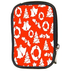 Orange Background Card Christmas  Compact Camera Leather Case