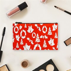 Orange Background Card Christmas  Cosmetic Bag (Small)