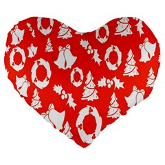 Orange Background Card Christmas  Large 19  Premium Heart Shape Cushions