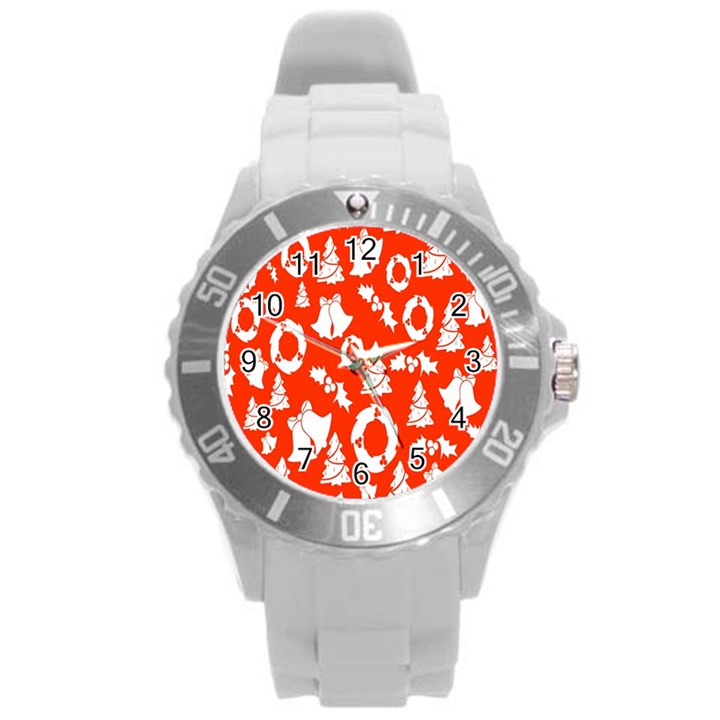 Orange Background Card Christmas  Round Plastic Sport Watch (L)