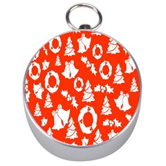 Orange Background Card Christmas  Silver Compasses