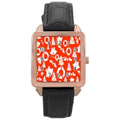 Orange Background Card Christmas  Rose Gold Leather Watch  by artworkshop