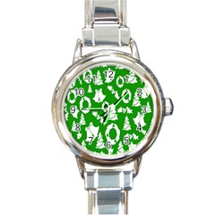 Green  Background Card Christmas  Round Italian Charm Watch by artworkshop