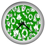 Green  Background Card Christmas  Wall Clock (Silver) Front