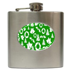 Green  Background Card Christmas  Hip Flask (6 Oz) by artworkshop