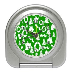 Green  Background Card Christmas  Travel Alarm Clock by artworkshop