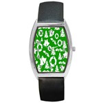 Green  Background Card Christmas  Barrel Style Metal Watch Front