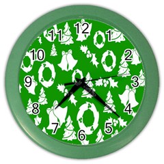 Green  Background Card Christmas  Color Wall Clock by artworkshop