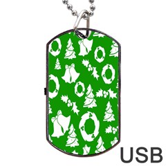 Green  Background Card Christmas  Dog Tag Usb Flash (two Sides)