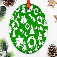 Green  Background Card Christmas  Ornament (oval Filigree) by artworkshop