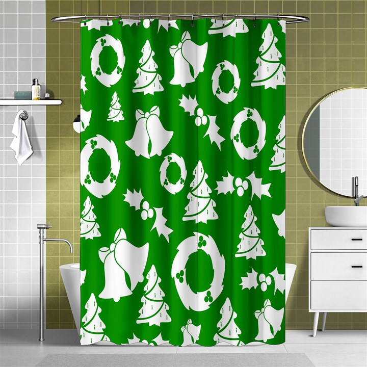 Green  Background Card Christmas  Shower Curtain 48  x 72  (Small) 