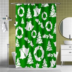 Green  Background Card Christmas  Shower Curtain 48  X 72  (small)  by artworkshop