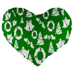 Green  Background Card Christmas  Large 19  Premium Heart Shape Cushions by artworkshop