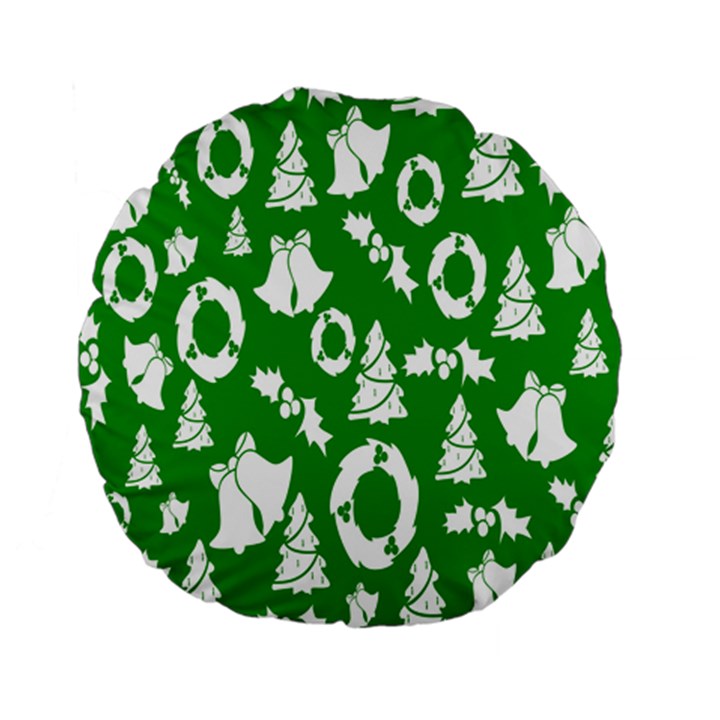 Green  Background Card Christmas  Standard 15  Premium Flano Round Cushions