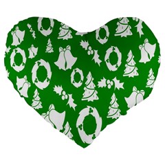 Green  Background Card Christmas  Large 19  Premium Flano Heart Shape Cushions by artworkshop