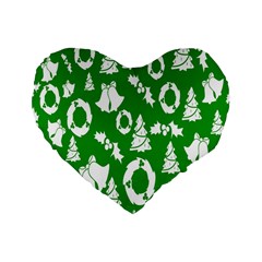 Green  Background Card Christmas  Standard 16  Premium Flano Heart Shape Cushions by artworkshop