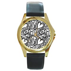 Seamless-pattern Love Karakter Round Gold Metal Watch by nateshop