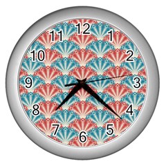 Seamless-patter-peacock Wall Clock (silver) by nateshop