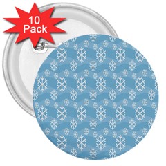 Snowflakes, White Blue 3  Buttons (10 Pack) 